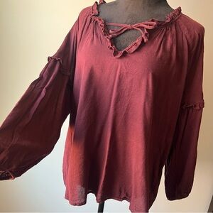 Old Navy Maroon Blouse with Ruffle Details